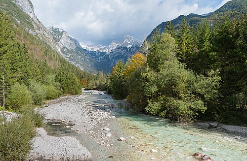 Soča river in Trenta in the Municipality of Bovec, Goriška, Slovenia